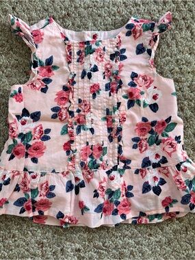 Janie and Jack Pink Floral Ruffle Tank with Pintuck Front Size 3